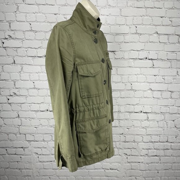 Madewell Green Cotton Button Up Army Jacket Collar Snap Pockets Size Small S - Picture 13 of 16